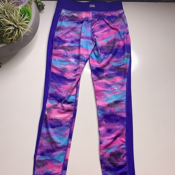 FILA Techno Color Bold Miami Pink Purple multi legging pant girls Medium - Picture 4 of 7